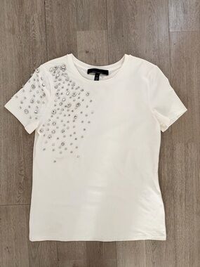 White House Black Market White Short Sleeve Tee with Crystal Embellishments